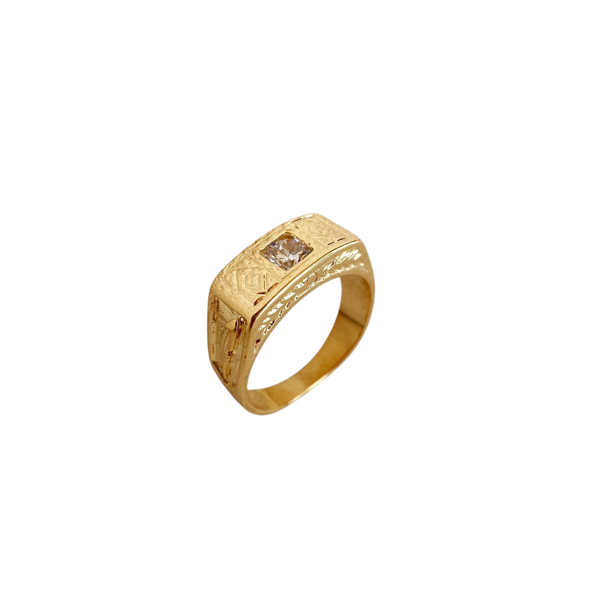 Textured Signet CZ Band Ring in 18K gold-filled