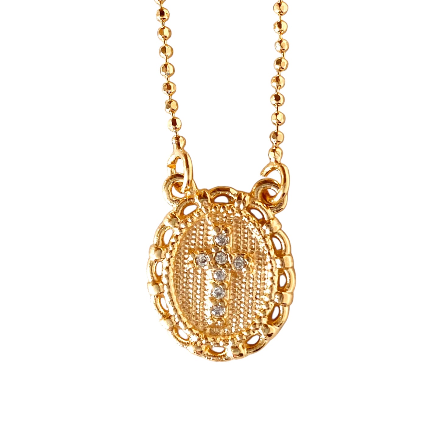 CZ Cross Plate Scapular Chain 18k Gold Filled Necklace