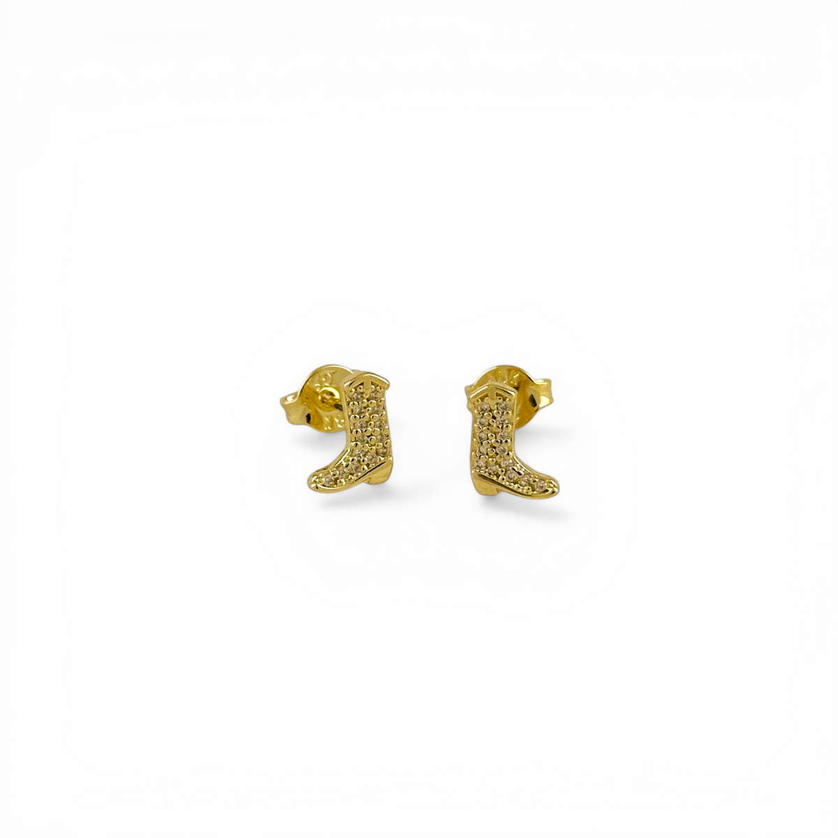 Mini Cowgirl Boot Pavé CZ 8mm Stud Earrings in 18K gold-filled, view 6