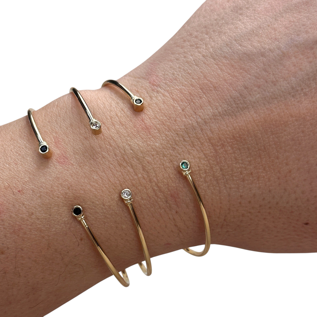 Dual Tip CZ Open Cuff Bracelet in 18K gold-filled, view 2