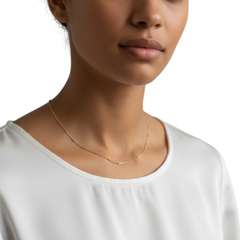Satellite Link Chain 1mm Necklace in 18K gold-filled, view 4