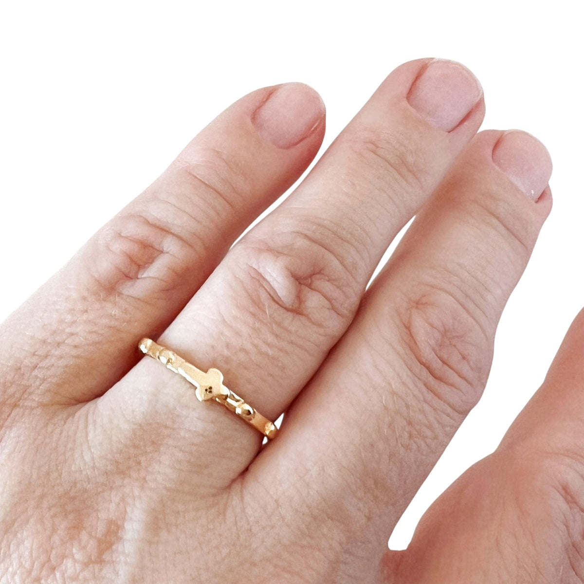 Prayer Beaded Band Ring in 18K gold-filled, view 4
