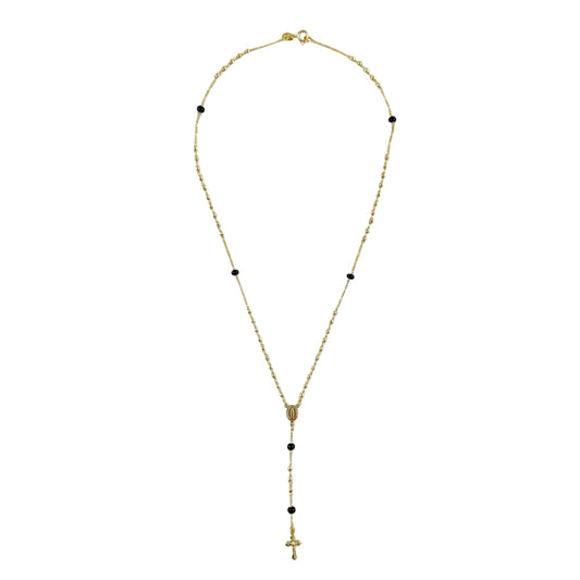 Our Mother of Grace Black Bead Rosary 18k Gold Filled Necklace