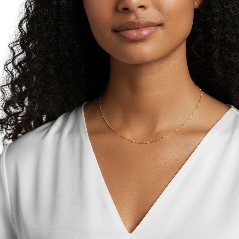 Satellite Link Chain 1mm Necklace in 18K gold-filled, view 3