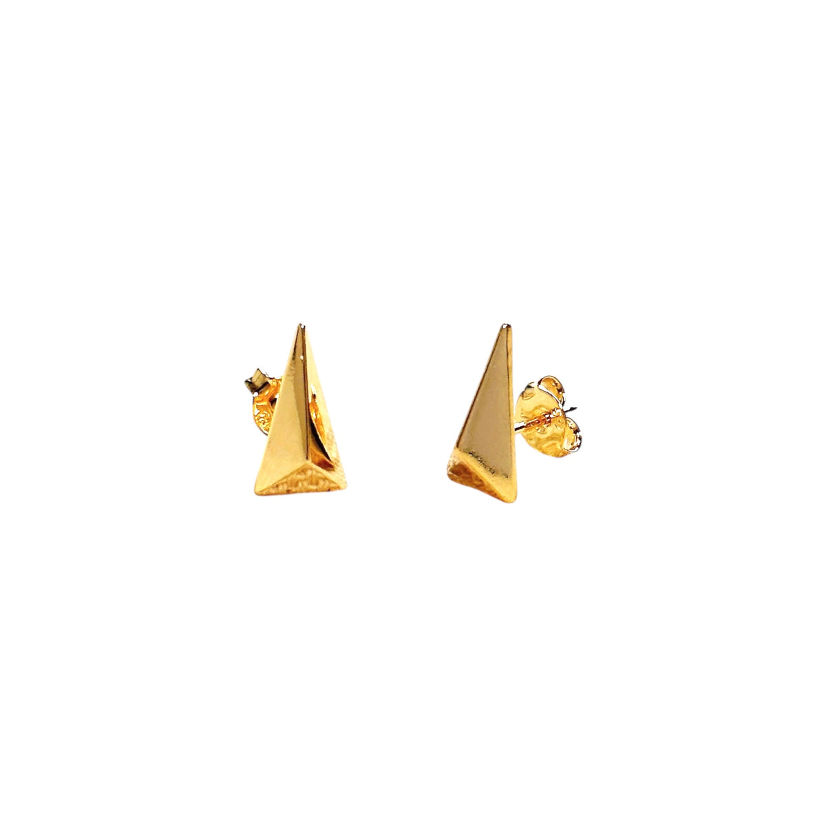 Elongated Faceted Triangle 14mm Stud Earrings in 18K gold-filled, view 4