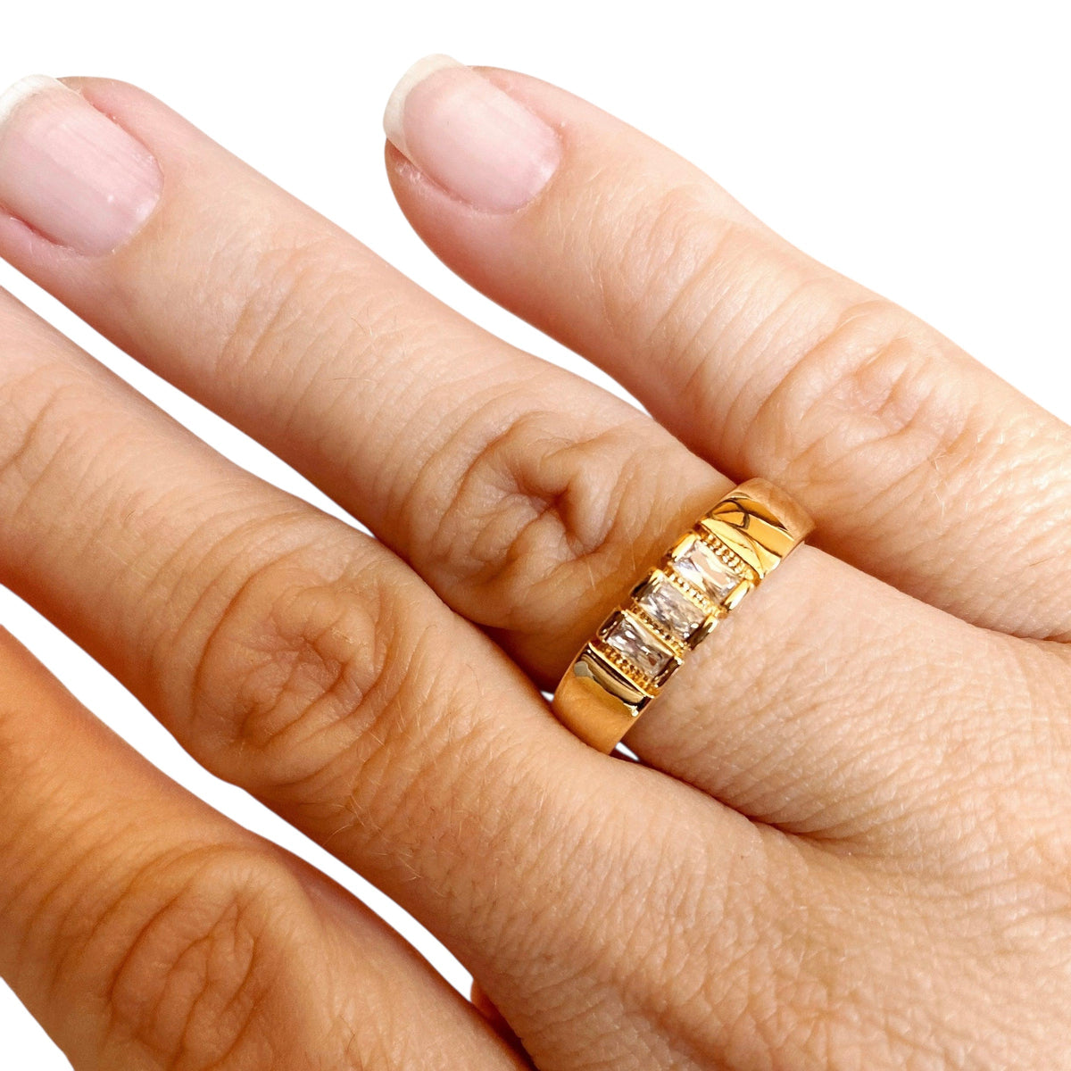 Trio Baguette CZ Band Ring in 18K gold-filled, view 5