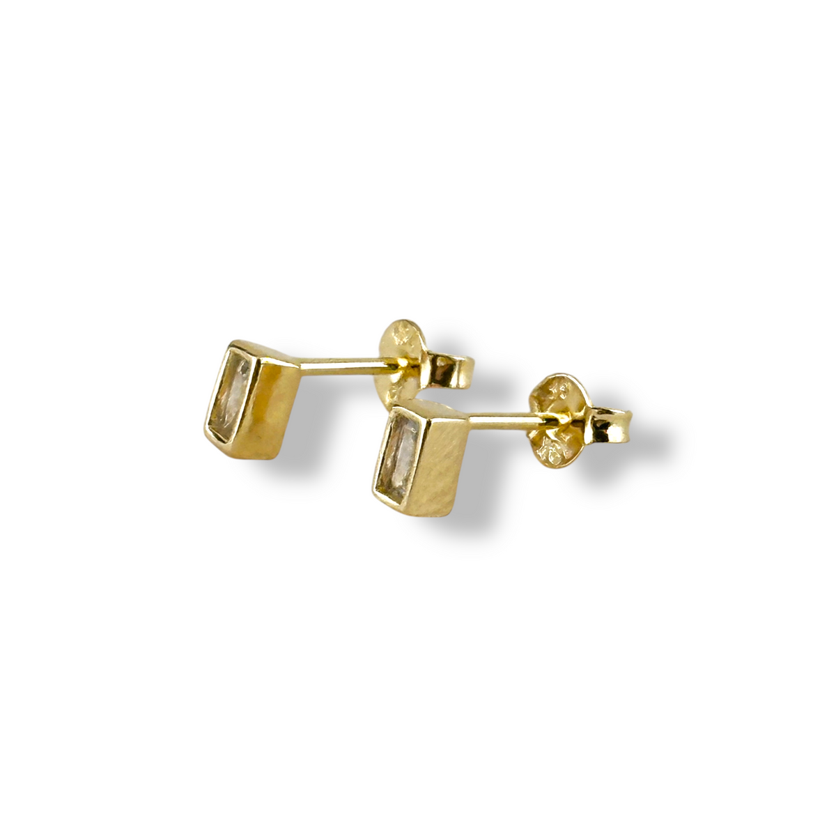 Baguette Bezel CZ 5mm Stud Earrings in 18K gold-filled, view 4