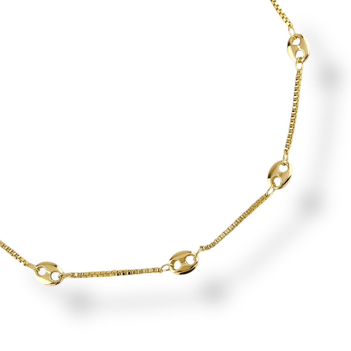 Box Chain Mariner Link Stations Necklace in 18K gold-filled, view 4