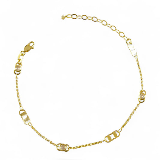 Rectangular Plate & CZ Anklet in 18K gold-filled, view 2
