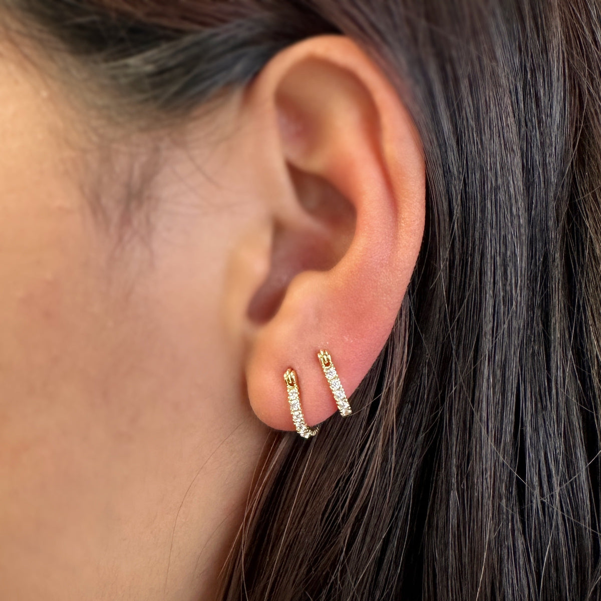 Petite CZ Hoop 12mm Earrings in 18K gold-filled, view 3