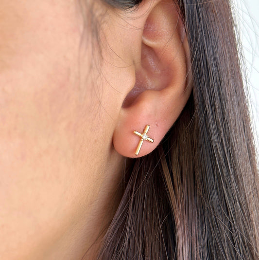 11mm Cross Stud 18K Gold Filled Earrings