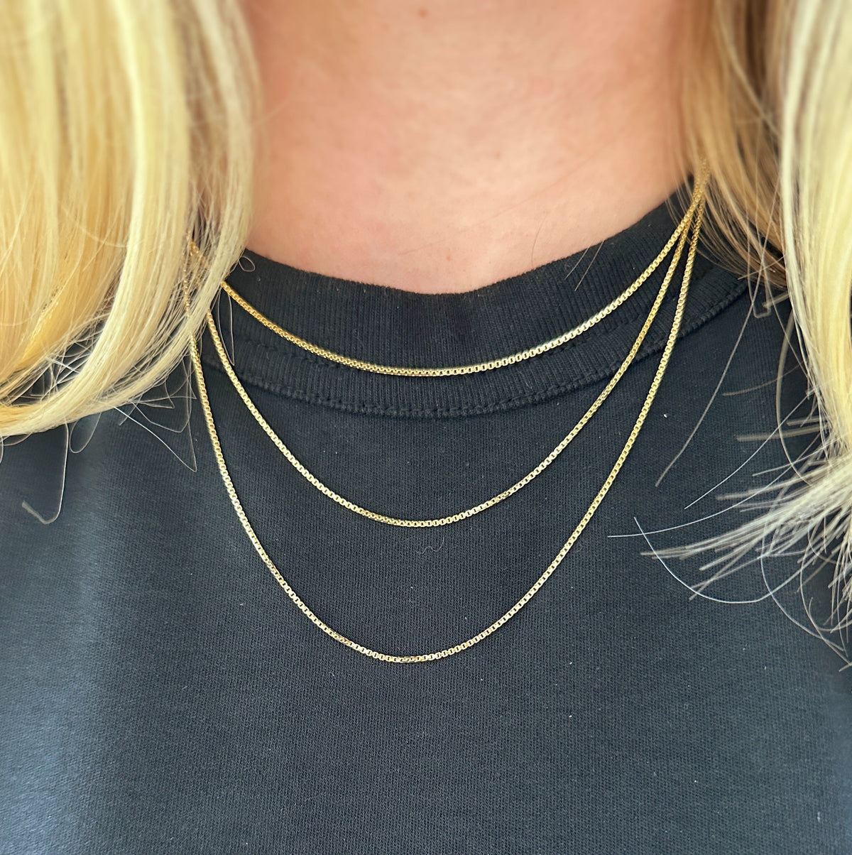 Box Chain 1mm Necklace in 18K gold-filled, view 3