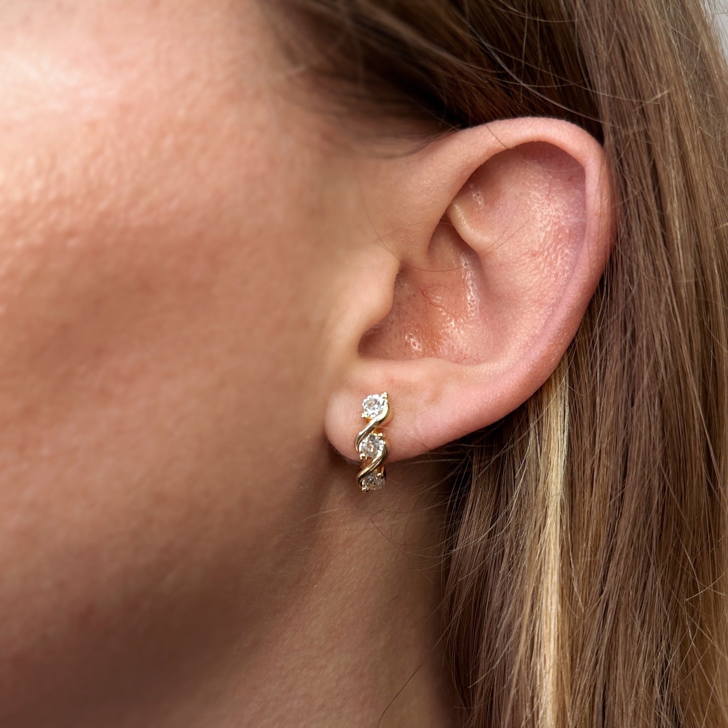 15mm Triple CZ Stud 18k Gold Filled Earrings