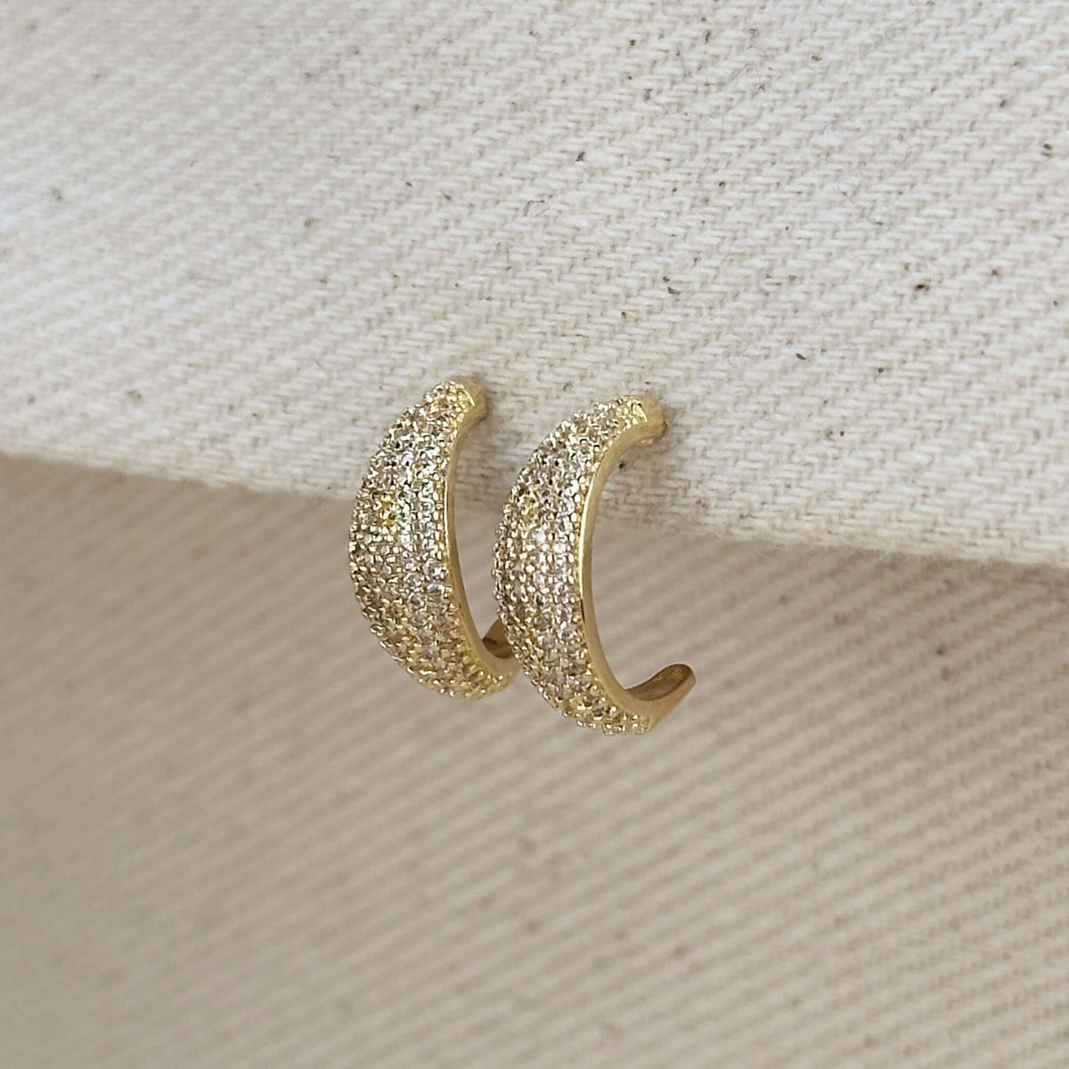 Micro CZ Curve 15mm Stud Earrings in 18K gold-filled, view 7