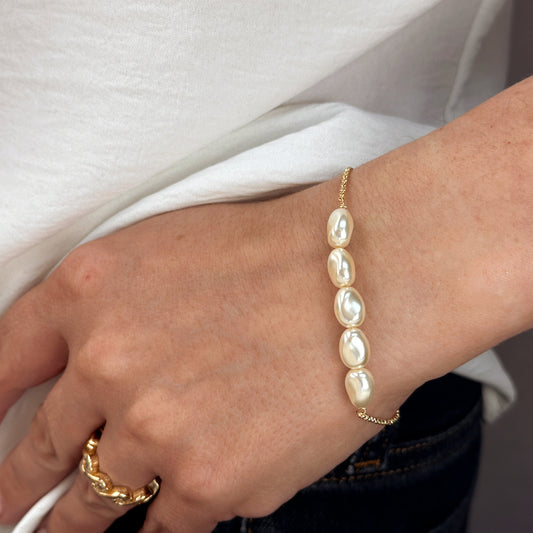 Row of Freshwater Baroque Pearls 18K Gold Filled Bracelet