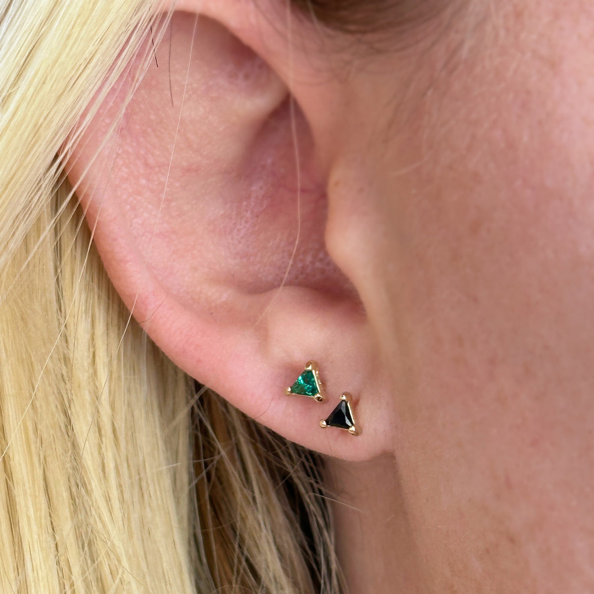 Solitaire Triangle CZ 4mm Stud Earrings in 18K gold-filled, view 7