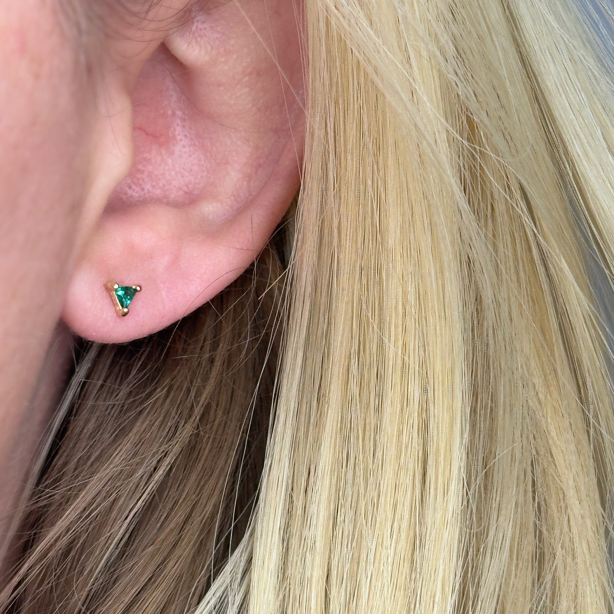 Solitaire Triangle CZ 4mm Stud Earrings in 18K gold-filled, view 8