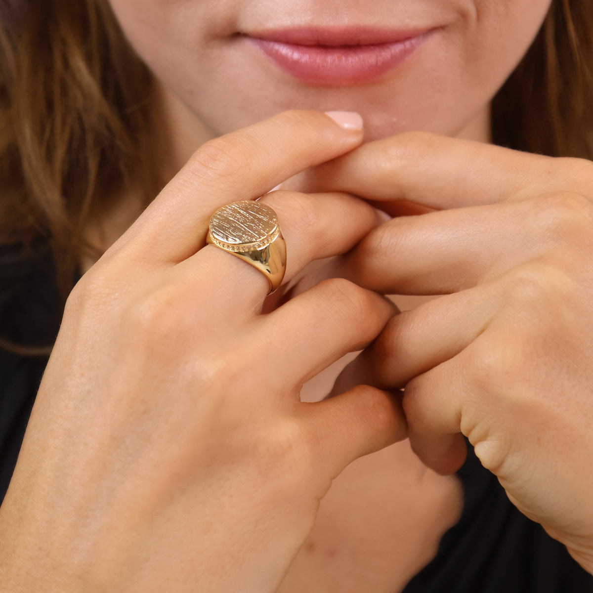 Brushed Button CZ Ring in 18K gold-filled, view 4