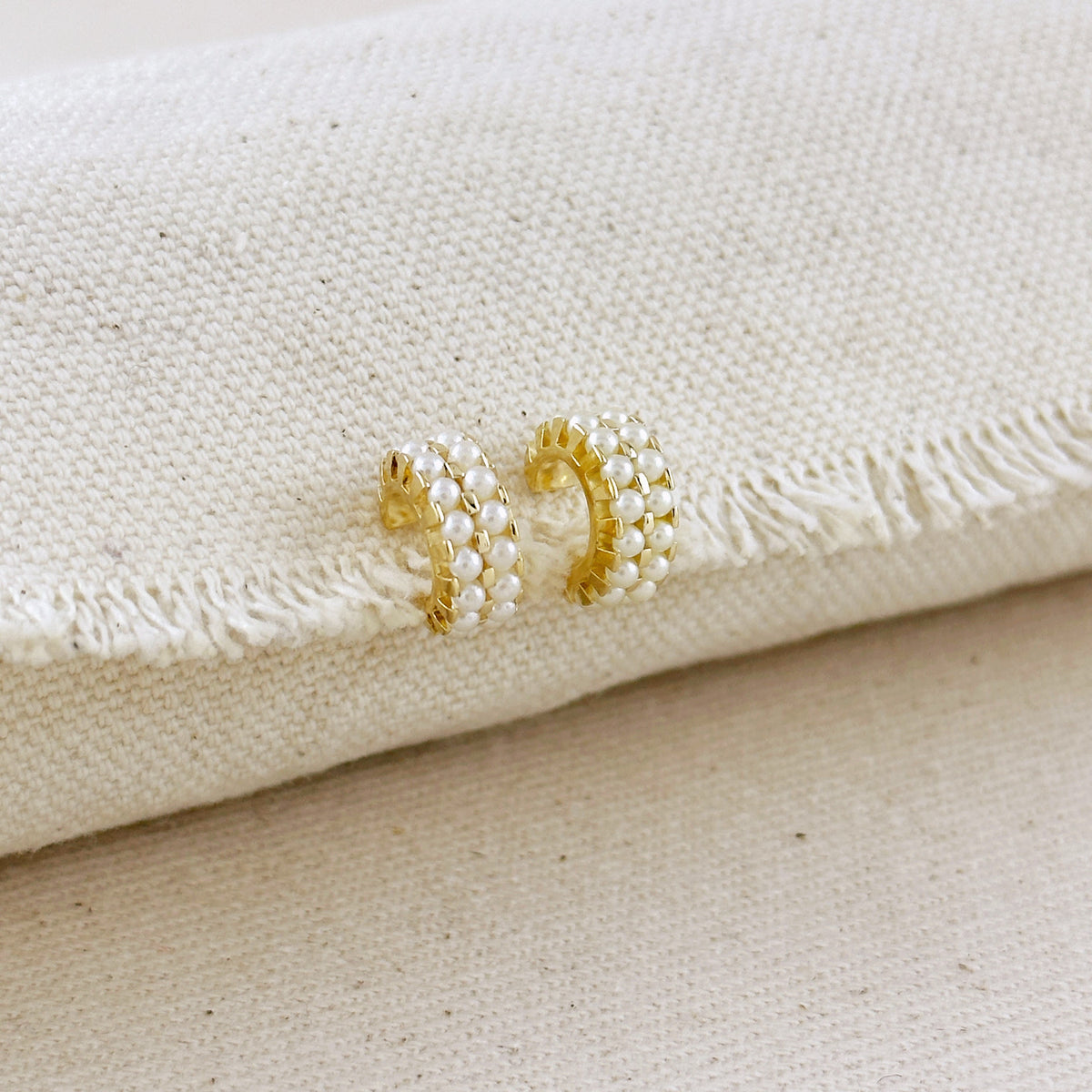 Pearl Double-Lined Open Hoop 11mm Earrings in 18K gold-filled, view 3