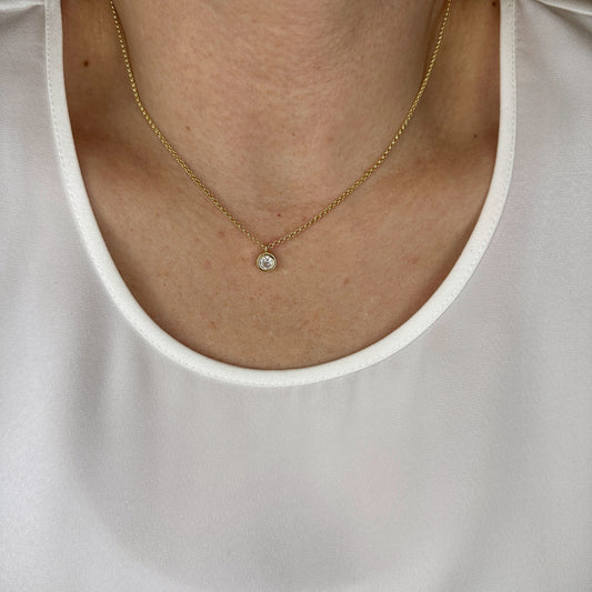 6mm CZ Solitaire 18k Gold Filled Necklace