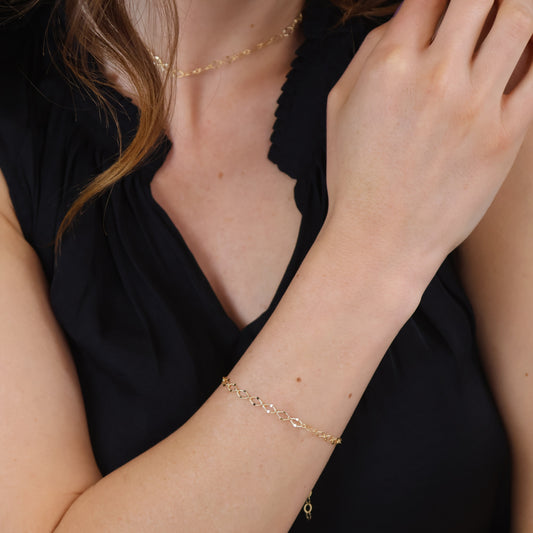 Diamond Cut Marquise Link Chain 18k Gold Filled Necklace