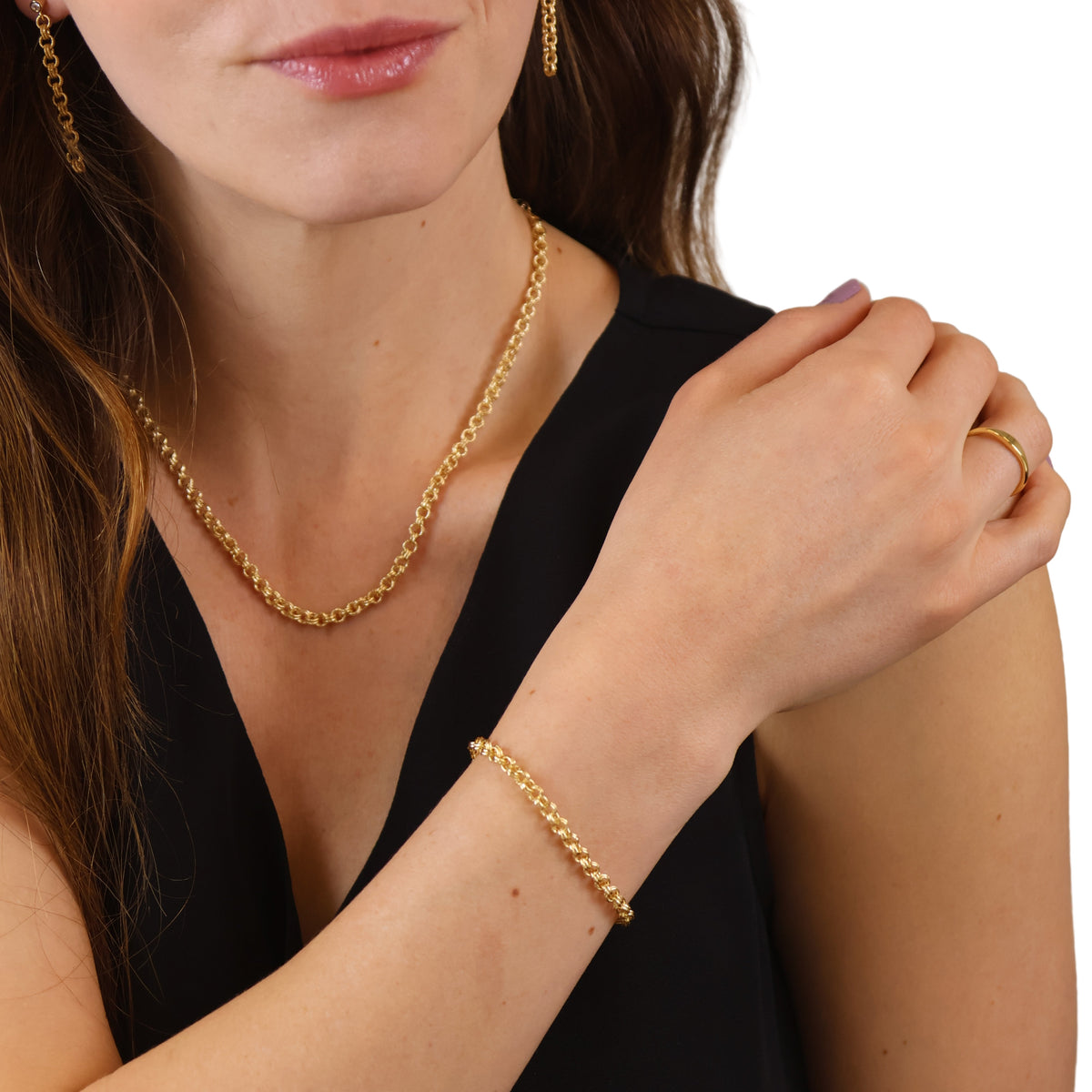 Double Link Rolo Chain Bracelet in 18K gold-filled, view 2