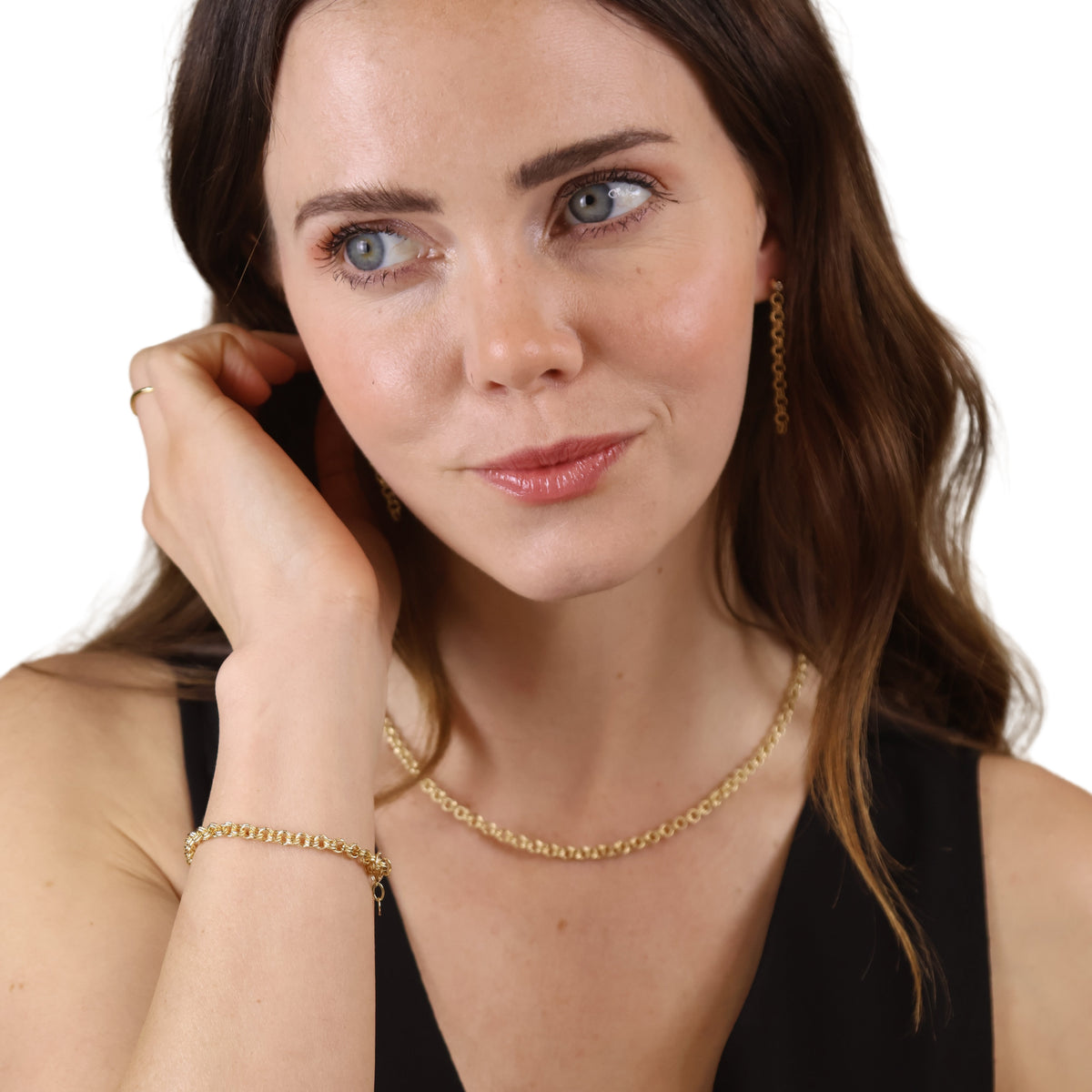 Double Link Rolo Chain Bracelet in 18K gold-filled, view 5