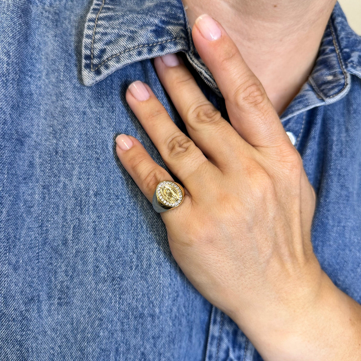 Our Lady of Guadalupe Medal CZ Ring in 18K gold-filled, view 4
