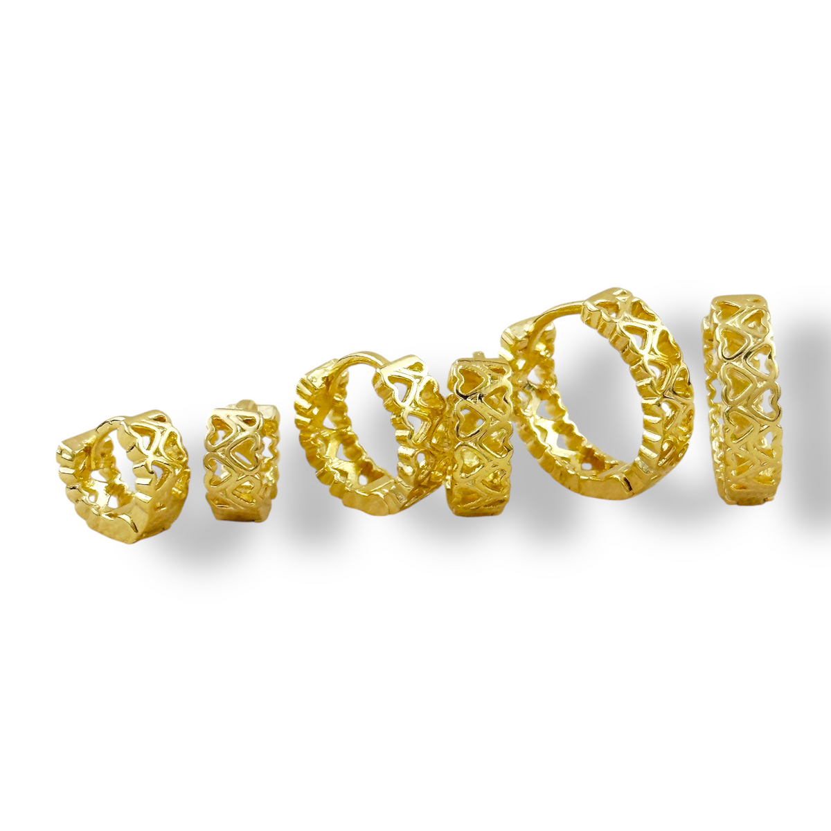 Twin Hearts Huggie Hoop Earrings in 18K gold-filled, view 2