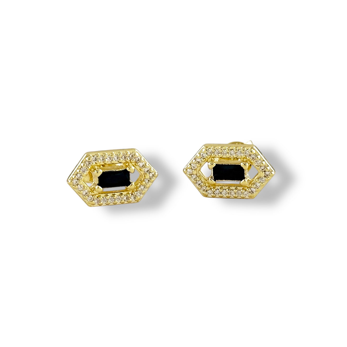 Baguette Birthstone Hexagon Halo Stud 18k Gold Filled Earrings
