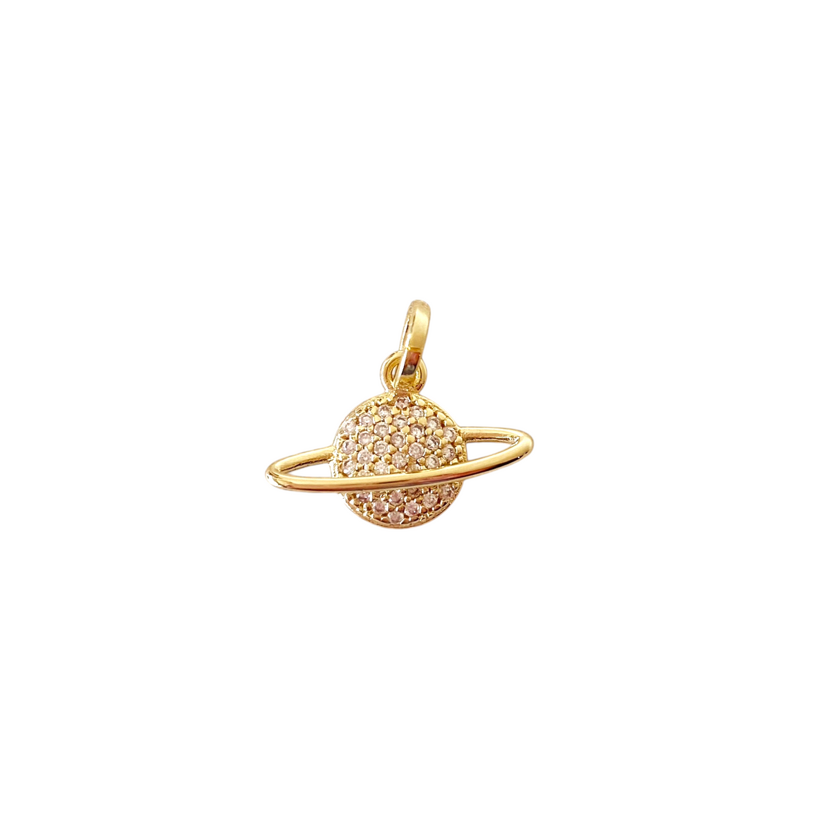 Saturn Planet CZ 15mm Pendant in 18K gold-filled