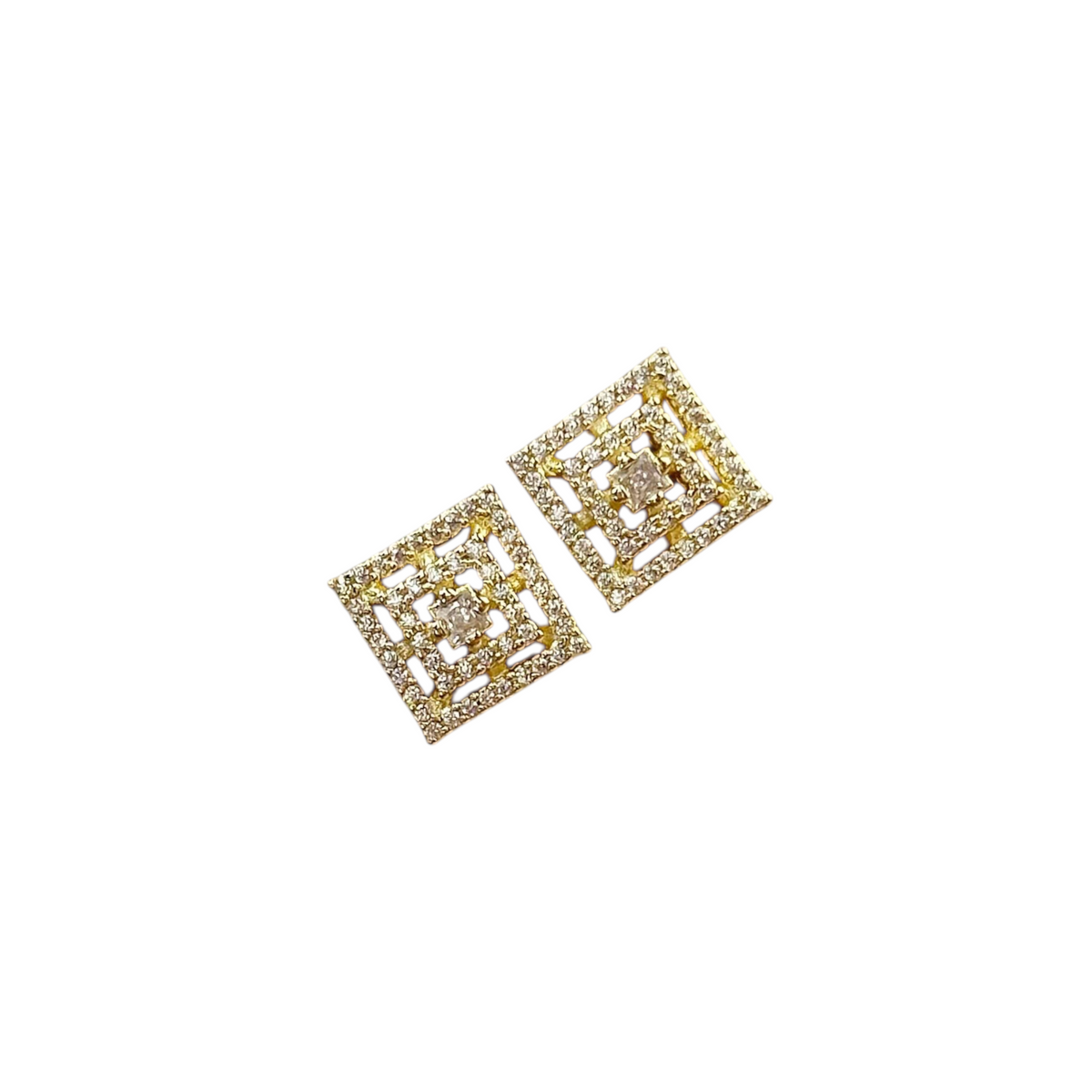 Princess Cut Double Halo CZ 10mm Stud Earrings in 18K gold-filled