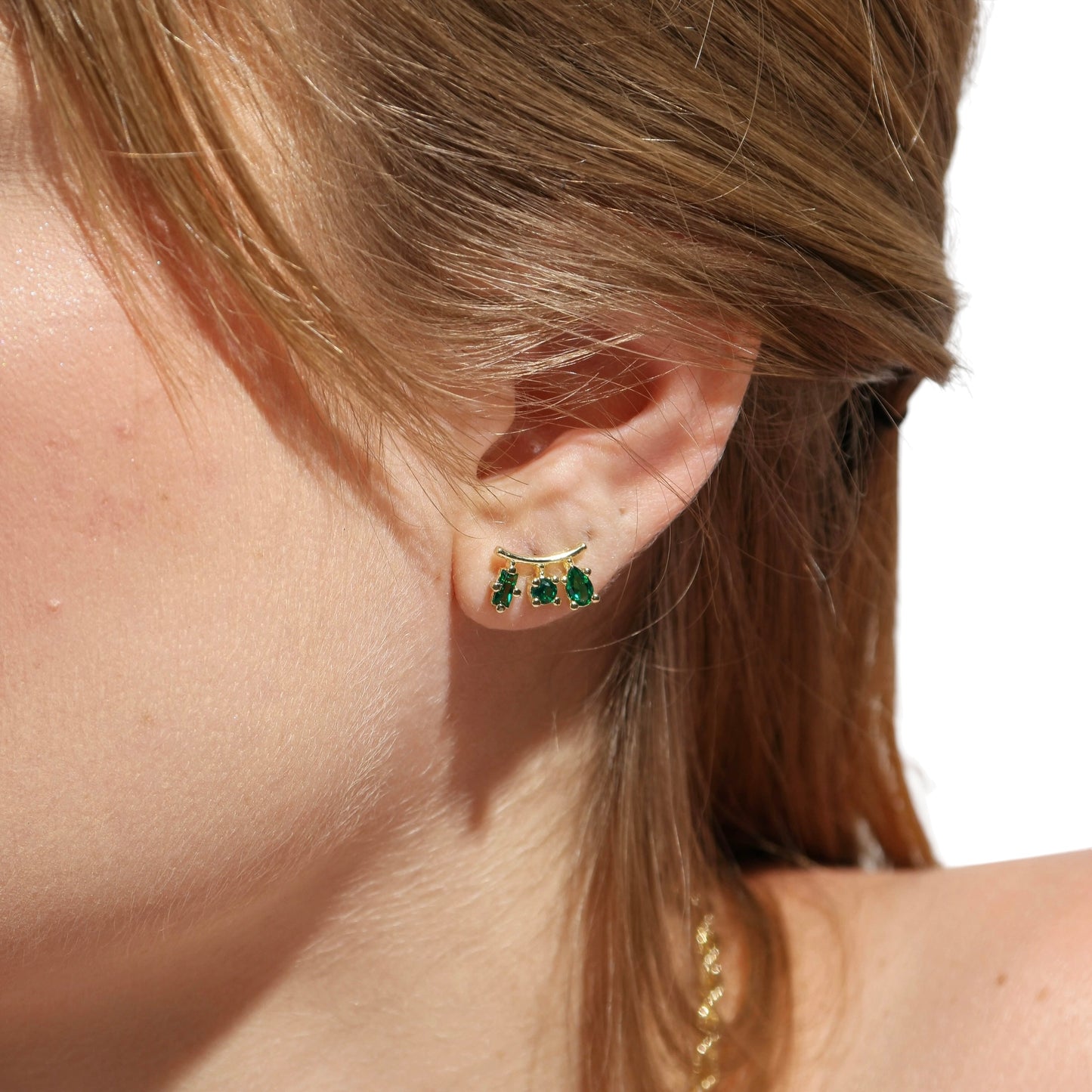 Three Shape Emerald CZ 11mm 18K Gold Filled Stud Earrings