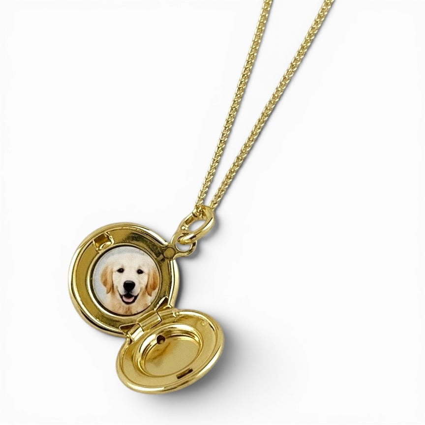 13mm Round Locket Necklace in 18K Gold Filled on white background