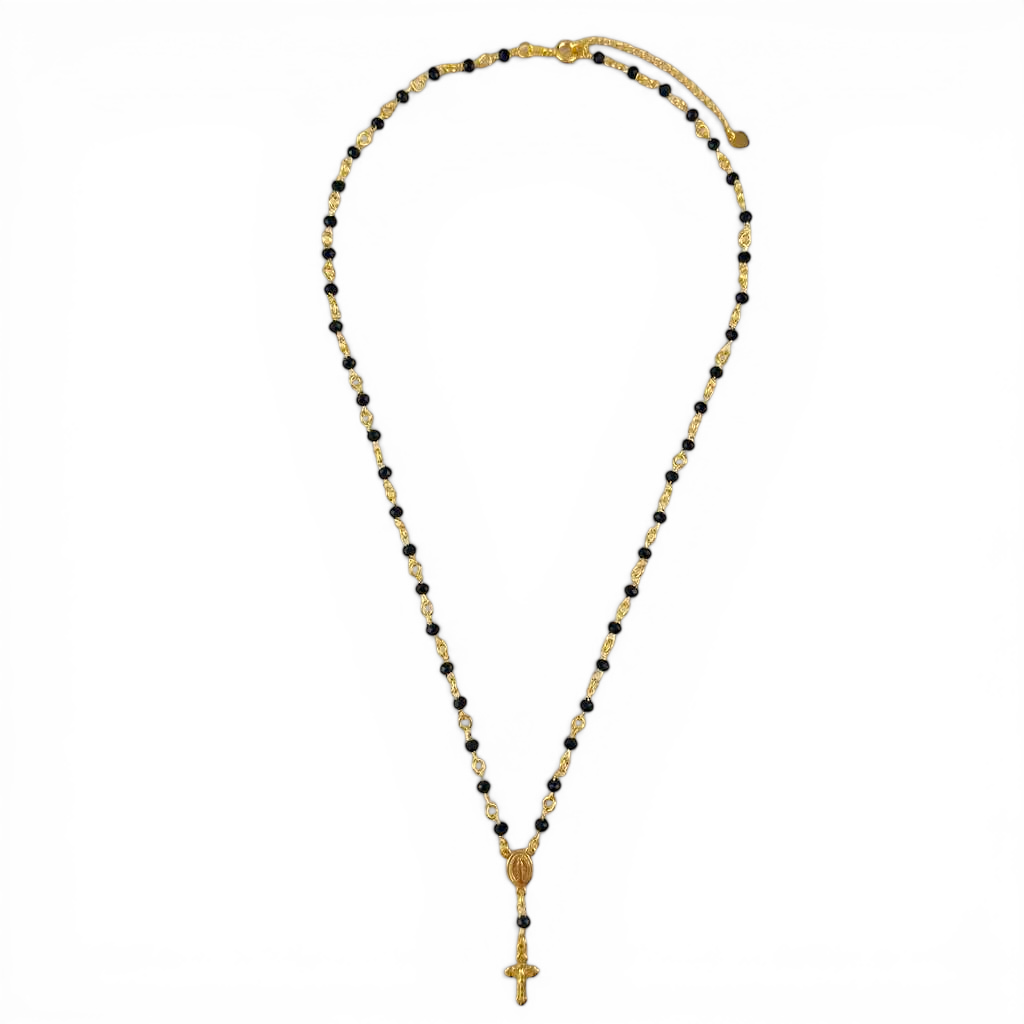 Fashion Rosary with Black Beads 18K Gold Filled Necklace