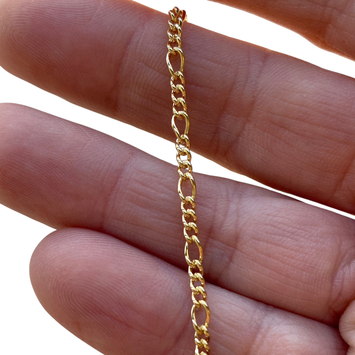 Rounded Figaro Link Chain 2mm Necklace in 18K gold-filled, view 3