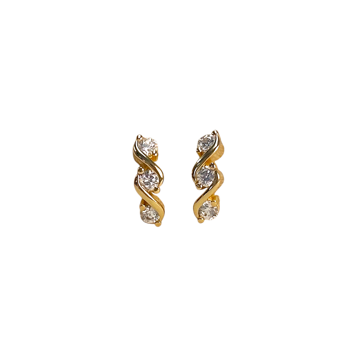 Triple CZ 15mm Stud Earrings in 18K gold-filled