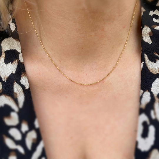 Diamond Cut Ball Chain 1mm Necklace in 18K gold-filled, view 2