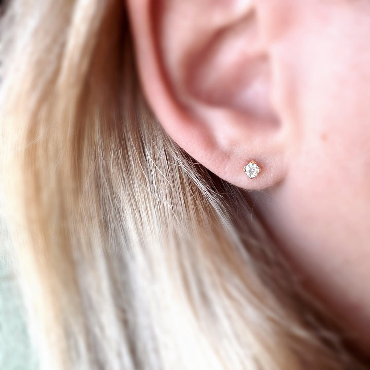 Solitaire CZ 2mm Stud Earrings in 18K gold-filled, view 3