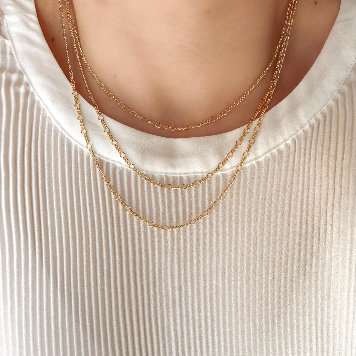 Rounded Figaro Link Chain Necklace in 18K gold-filled, view 2