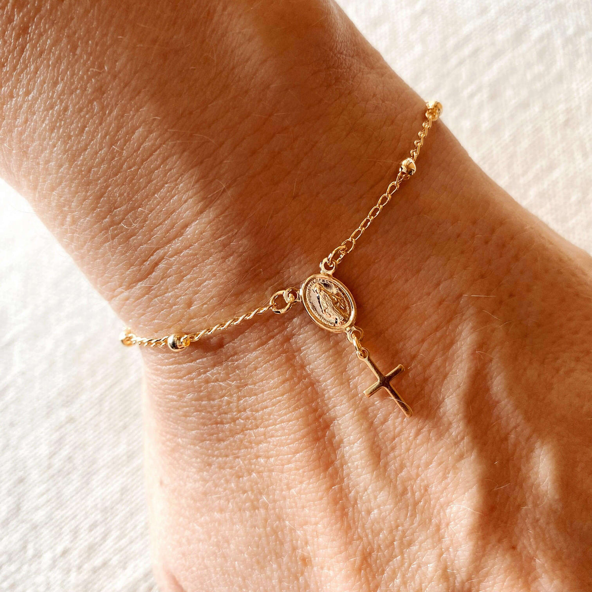 Delicate Rosary Bracelet in 18K gold-filled, view 4