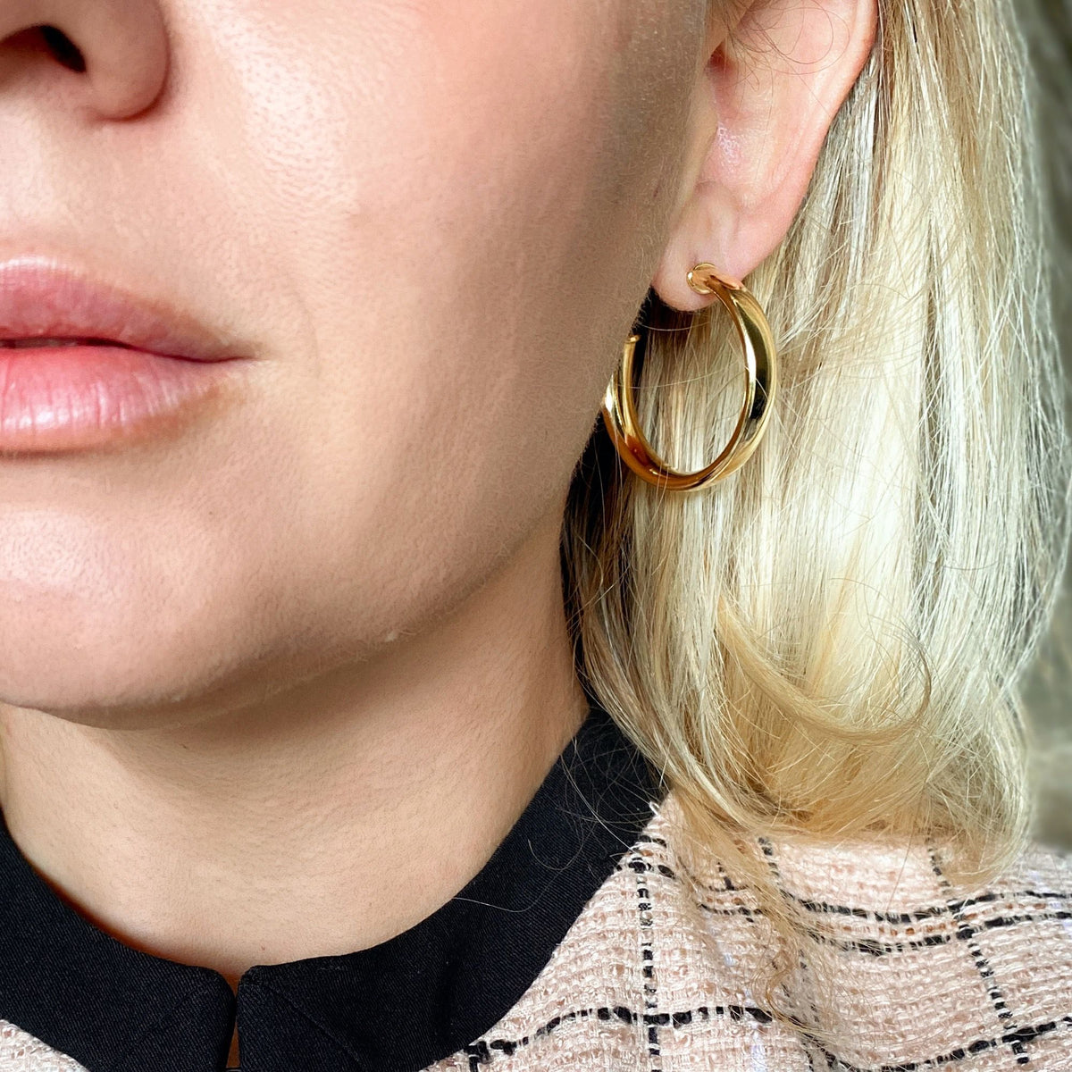 Polished Slight Twist Tube Open Hoop Earrings in 18K gold-filled, view 4