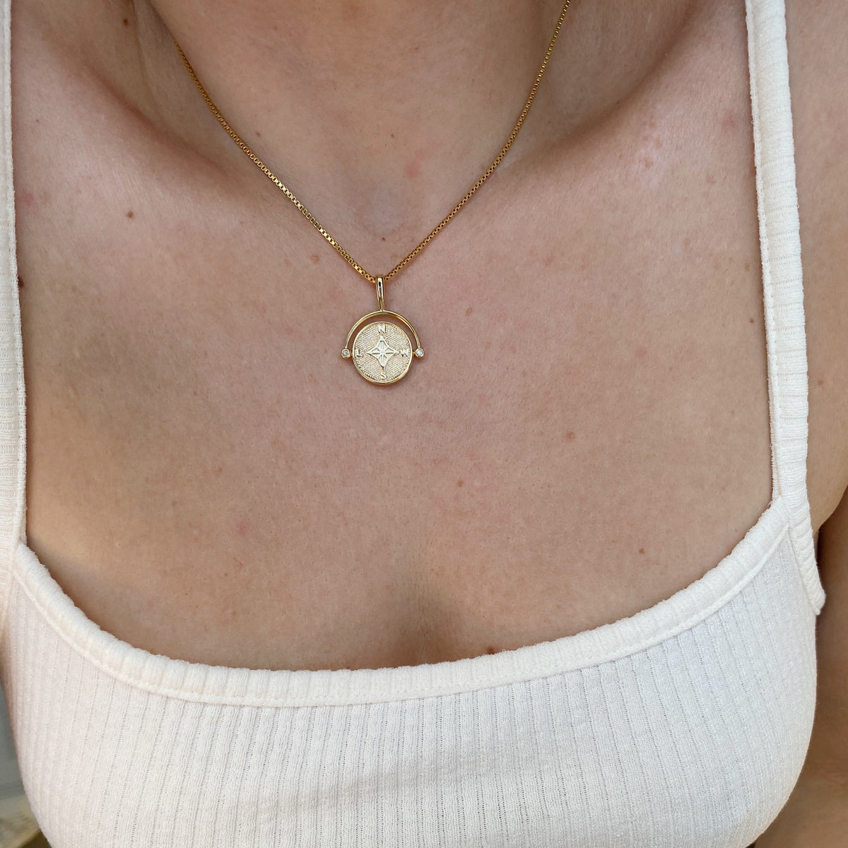 Swivel Compass CZ 30mm Pendant in 18K gold-filled, view 3