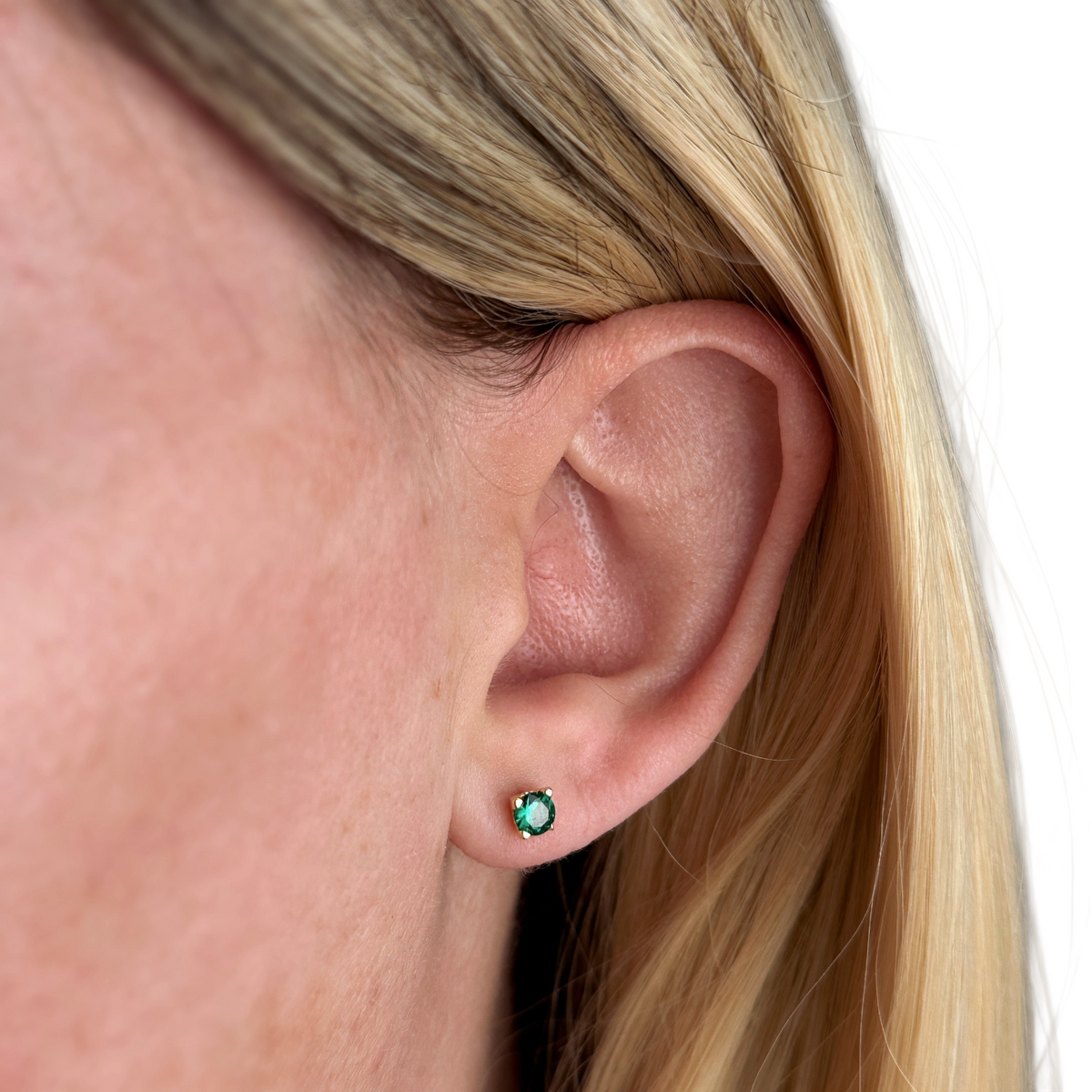 Solitaire Colored CZ 4mm Stud Earrings in 18K gold-filled, view 8