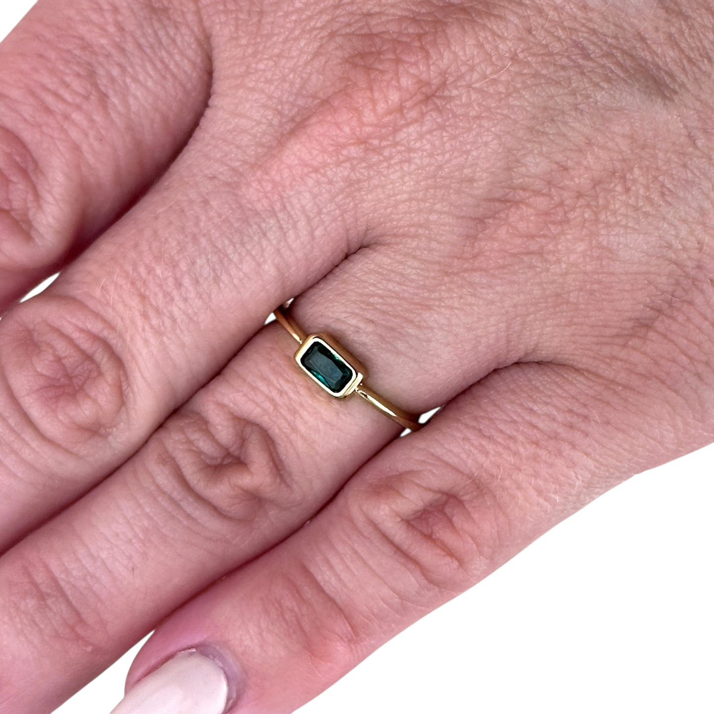 Rectangle CZ Solitaire 18k Gold Filled Ring