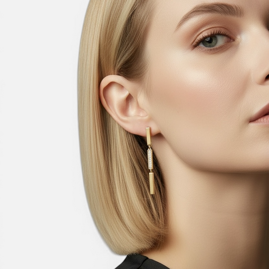 50mm Triple Bar Pavé CZ Drop 18K Gold Filled Earrings
