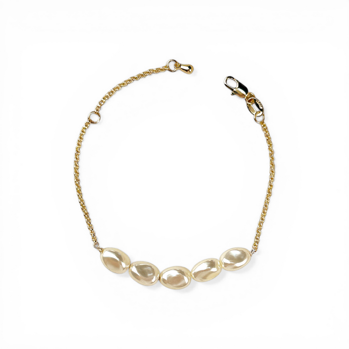 Row of Freshwater Baroque Pearls Bracelet in 18K gold-filled
