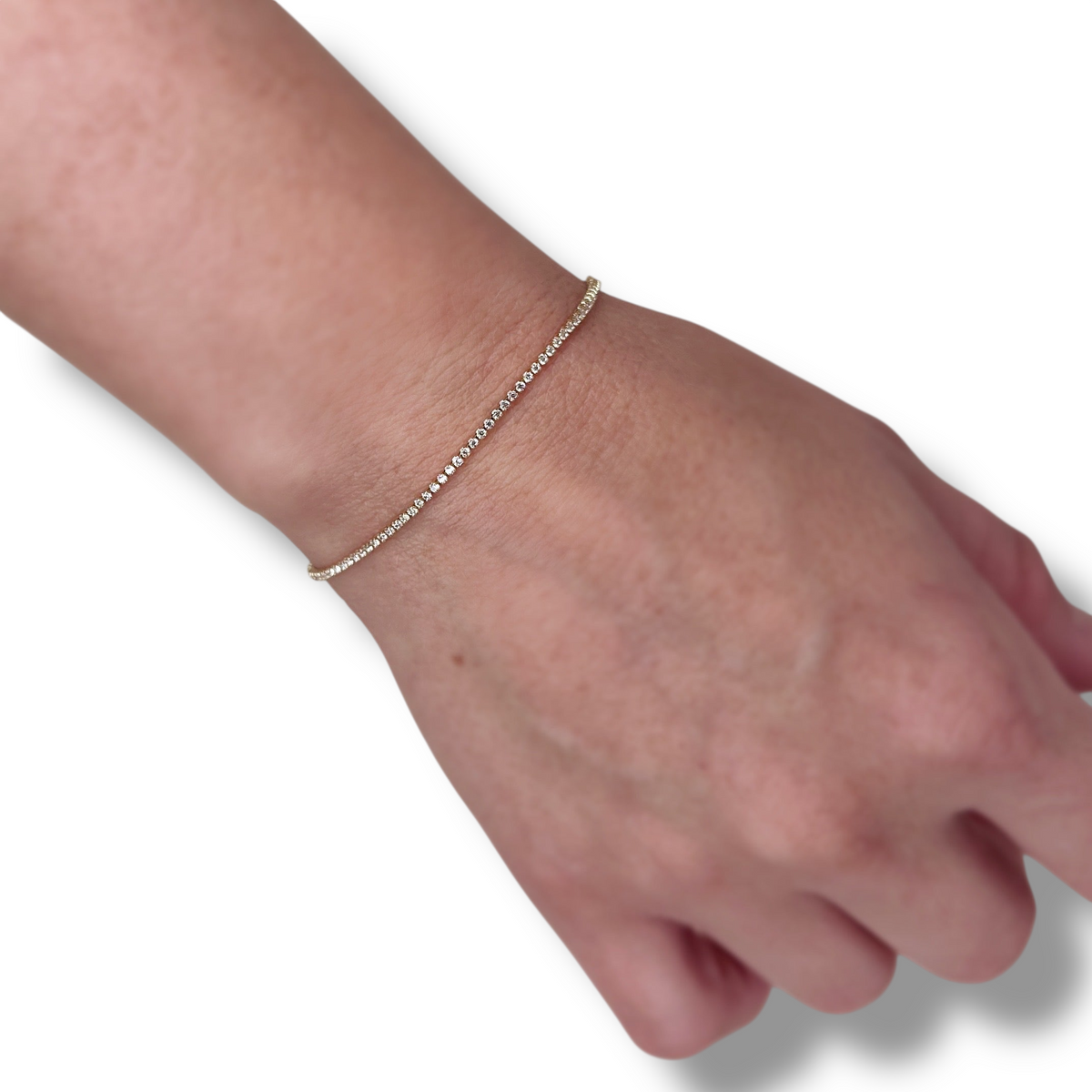 Clear CZ 1.2mm Riviera Bracelet in 18K gold-filled, view 2