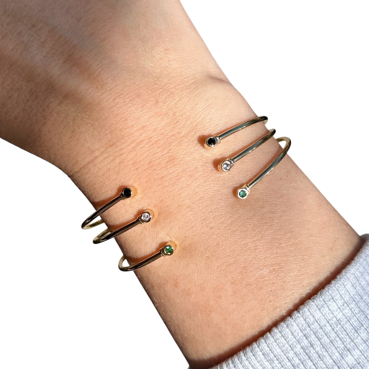 Dual Tip CZ Open Cuff Bracelet in 18K gold-filled, view 4
