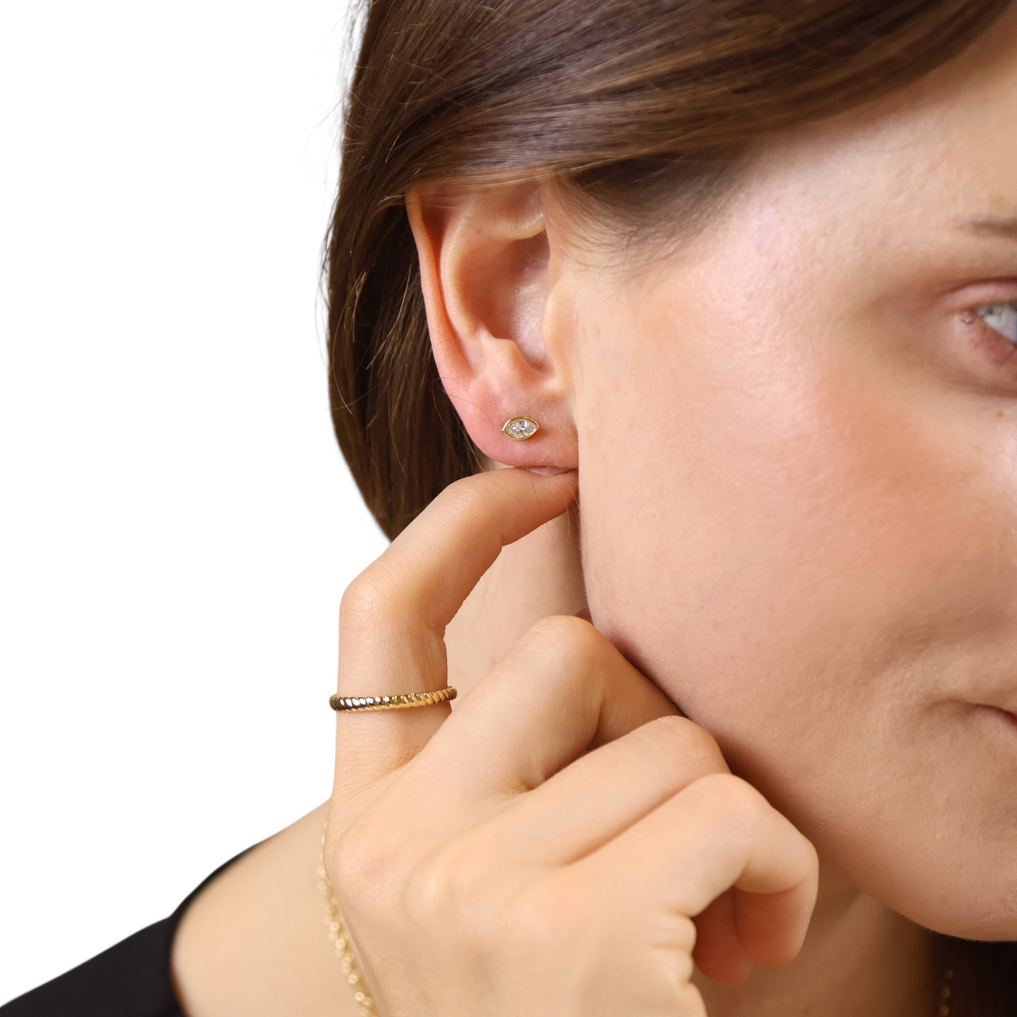 7mm Marquise CZ Bezel Stud 18k Gold Filled Earrings